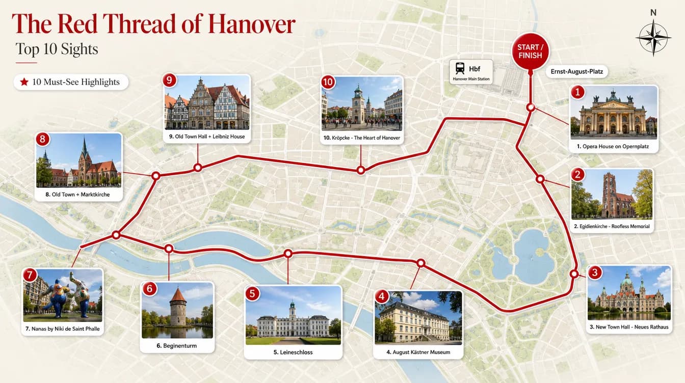 Roter Faden Hannover: 36 Sehenswürdigkeiten zu Fuß entdecken